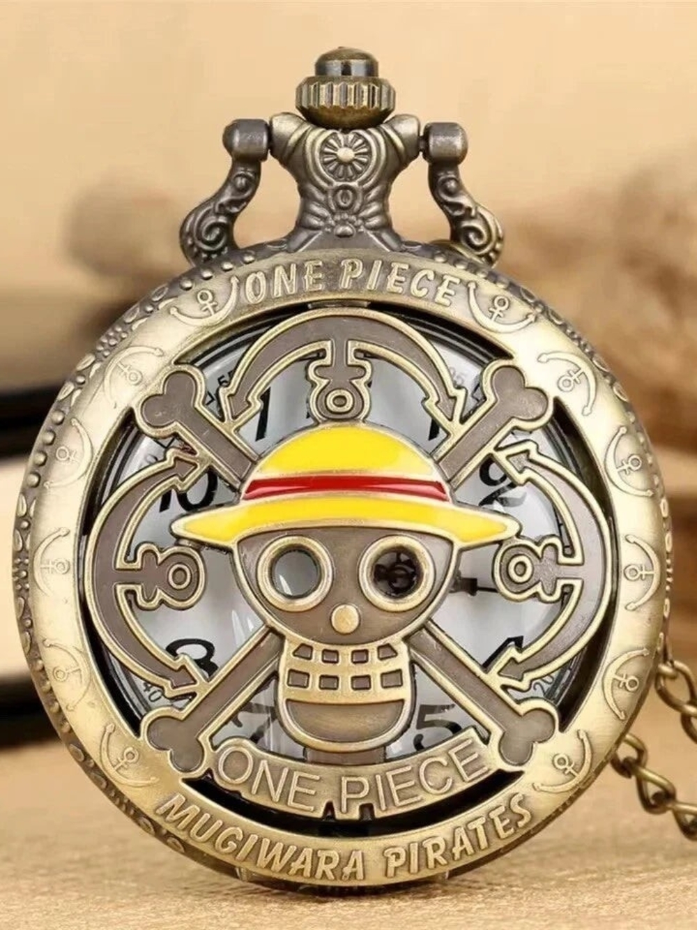 One Piece Straw Hat Pirate Pocket Yellow 1 Pc  Watch Necklace - Bronze Tone